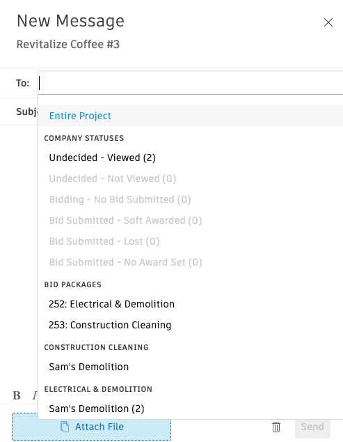 How to send messages to subcontractors – BuildingConnected (us)