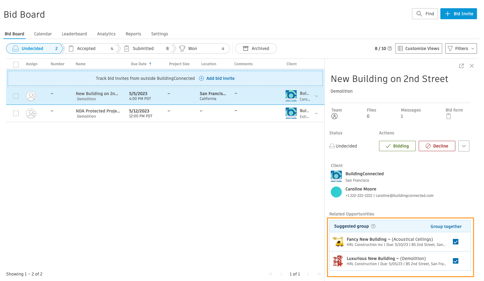 How subcontractors can organize their Bid Board using Suggested Groups