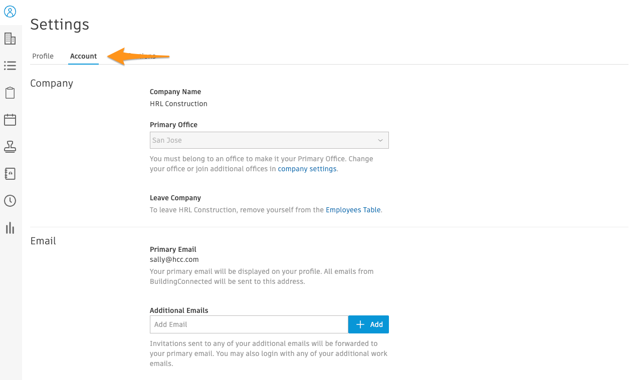 How to update the email address on your account – BuildingConnected (us)